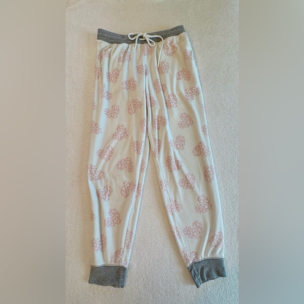 PJ Salvage Live Gratefully Heart Print Jogger Pajama Pants Pink White S - Picture 2 of 8